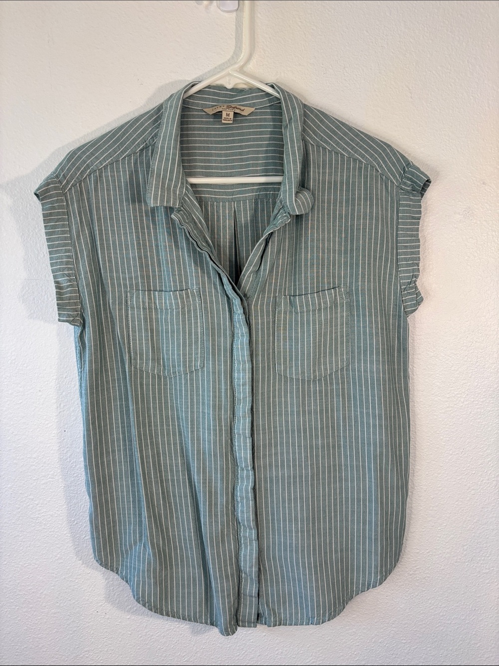 Jachs Mint Green Striped Cap-Sleeve Button Down Shirt -690sku